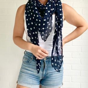 Lightweight Navy Polka Dot Scarf